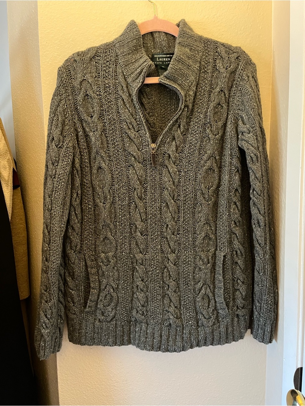 Lauren Ralph Lauren Olive Green Cable-Knit 1/4 Zip Sweater